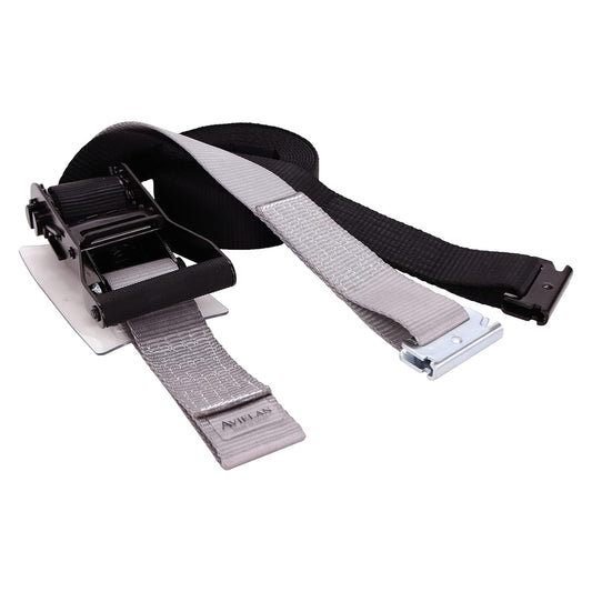 ラッシングベルト 50mm幅 Rフック(トラックレール対応) ブラック/グレー