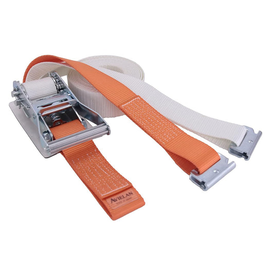 ラッシングベルト 50mm幅 Rフック(トラックレール対応) ホワイト/オレンジ