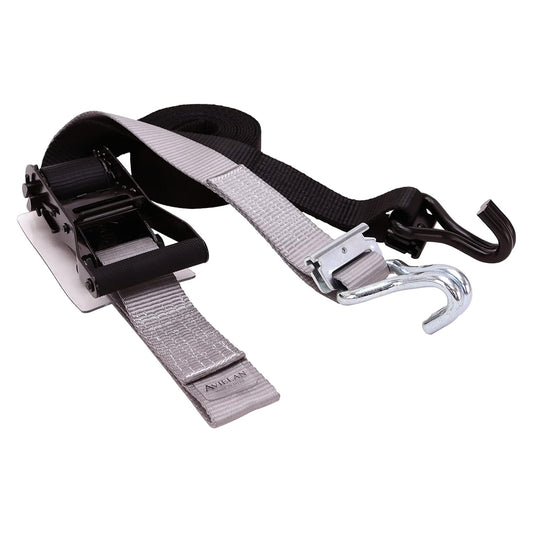 ラッシングベルト 50mm幅 RJフック(トラックレール対応) ブラック/グレー