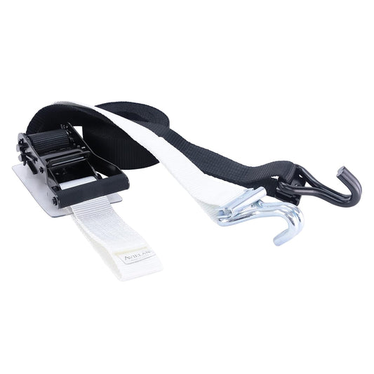 ラッシングベルト 50mm幅 RJフック(トラックレール対応) ブラック/ホワイト