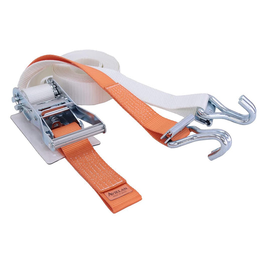ラッシングベルト 50mm幅 RJフック(トラックレール対応) ホワイト/オレンジ