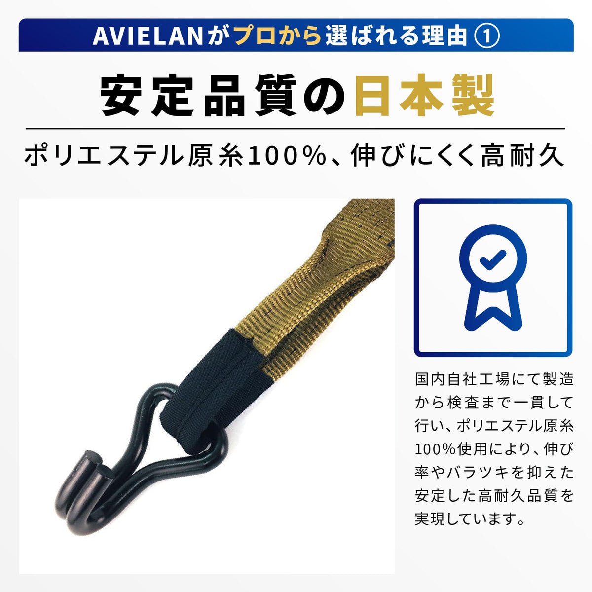 ラッシングベルト 50mm幅 IJフック(ロープフック対応) OD(オリーブドラブ) メリット 1