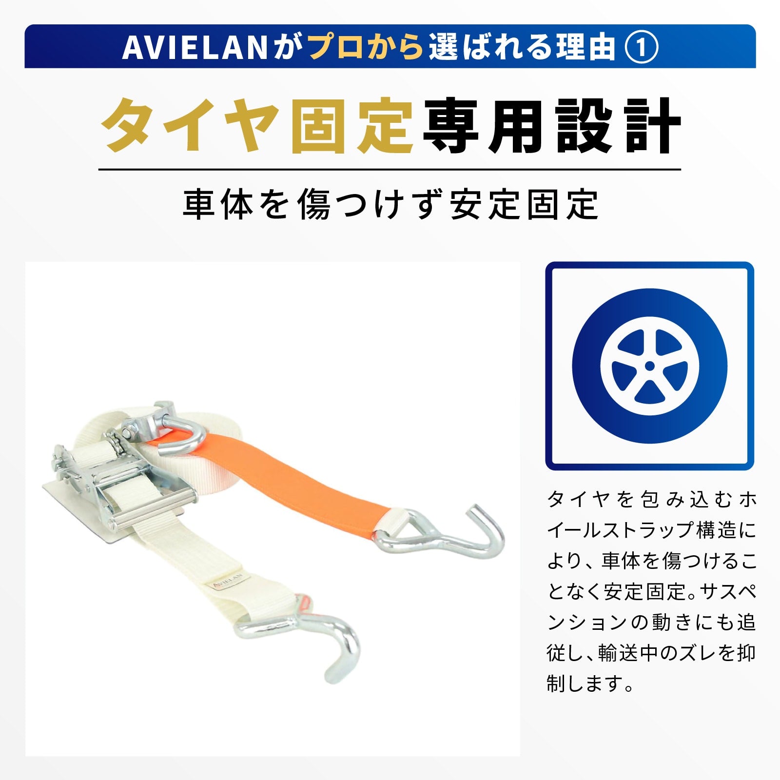 積載車用 ラッシングベルト 50mm幅 Jフック(シングル) ホワイト