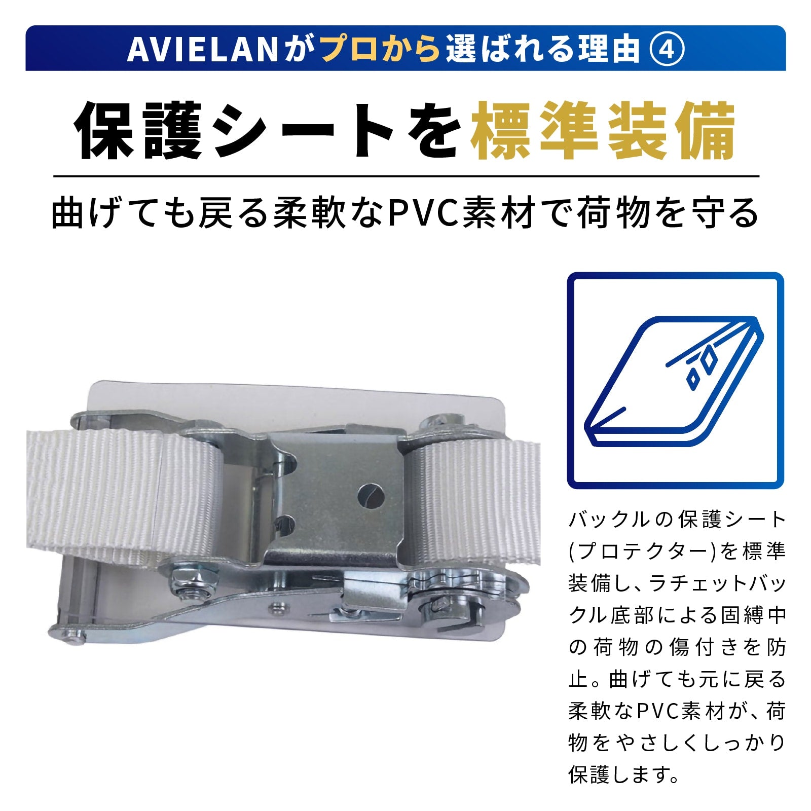 積載車用 ラッシングベルト 50mm幅 Jフック(シングル) ホワイト