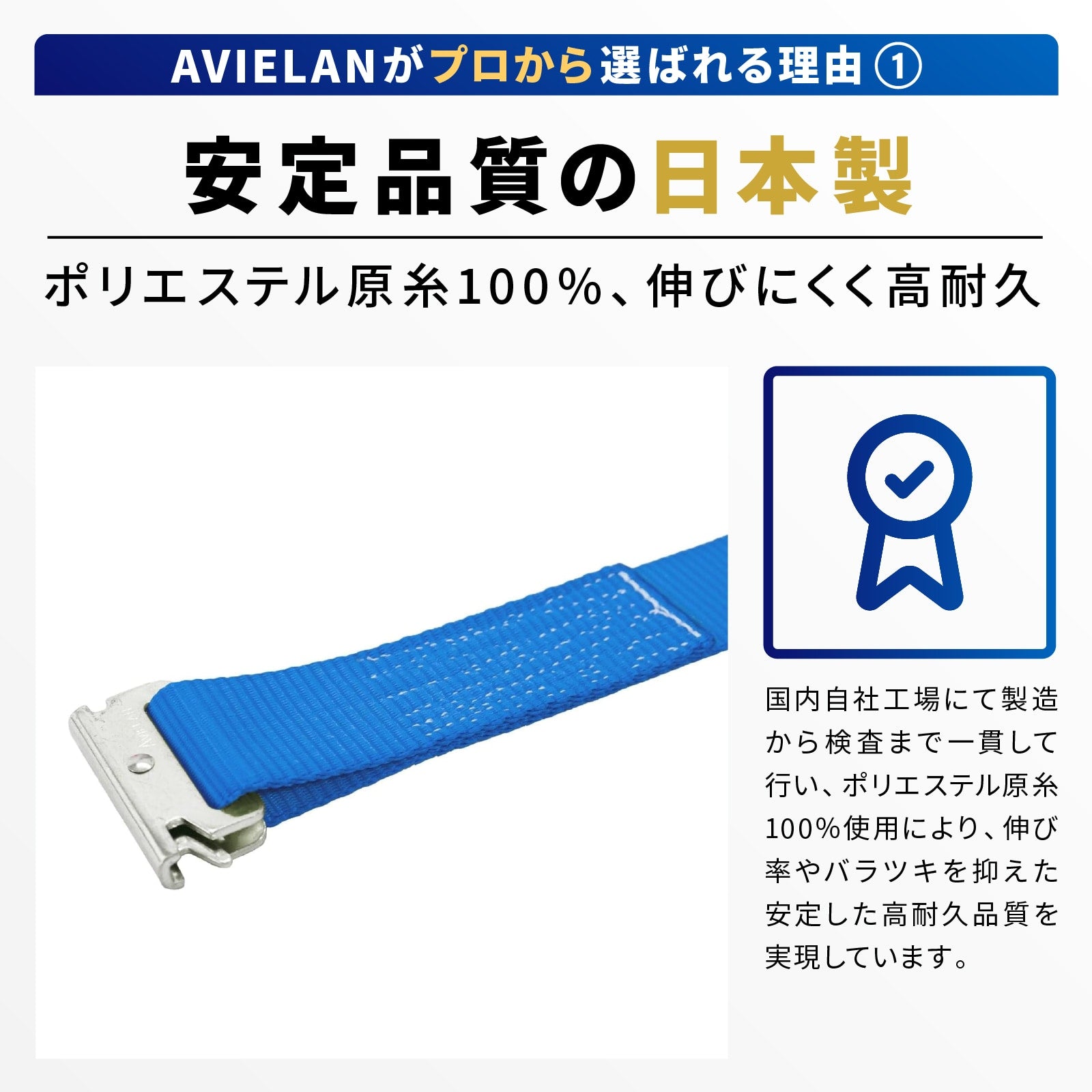 ラッシングベルト 50mm幅 Rフック(トラックレール対応) ブルー