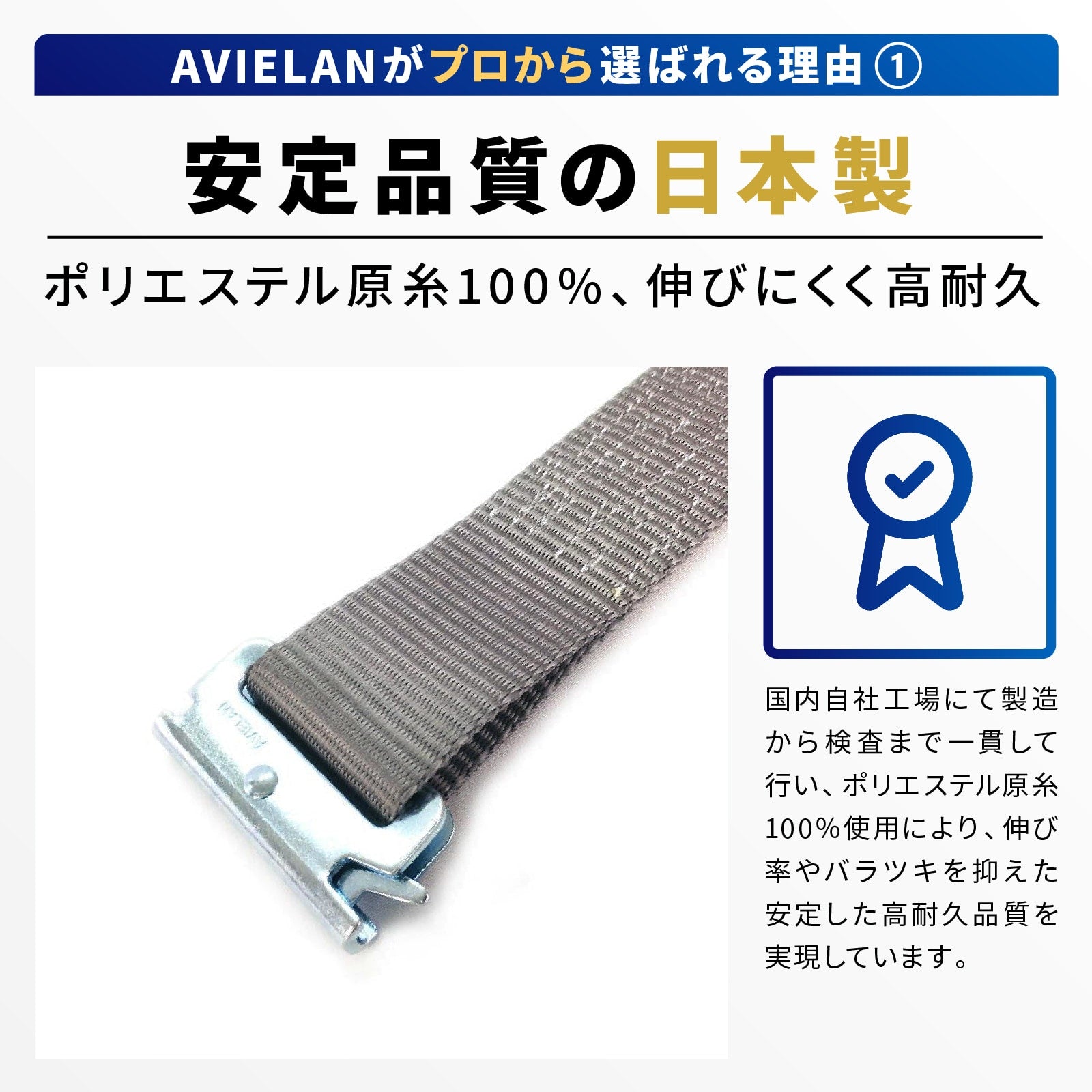 ラッシングベルト 50mm幅 Rフック(トラックレール対応) グレー